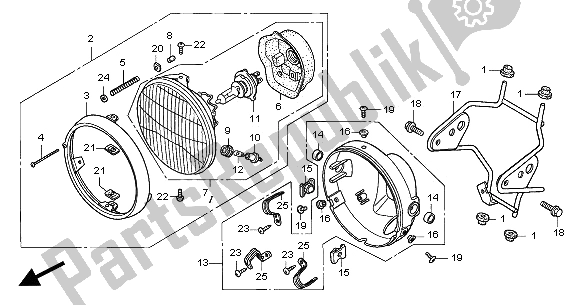 All parts for the Headlight (uk) of the Honda CB 600F Hornet 2002