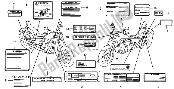 Alle onderdelen voor de Waarschuwingsetiket van de Honda VT 600C 1994