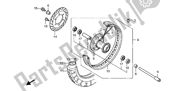 All parts for the Front Wheel of the Honda VT 750C2 2007