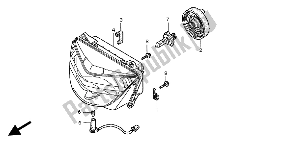 All parts for the Headlight (uk) of the Honda CBR 600F 1999