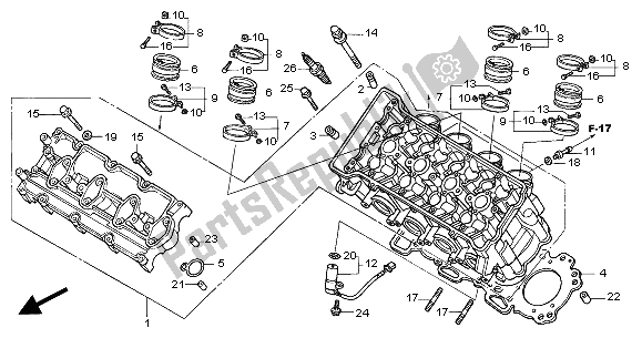 All parts for the Cylinder Head of the Honda CBR 600F 2002