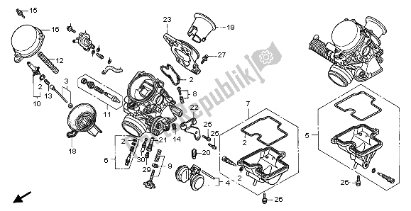 Todas as partes de Carburador (peças Componentes) do Honda CB 500 1996