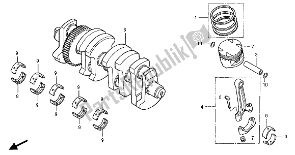 All parts for the Crankshaft & Piston of the Honda CB 750F2 2001