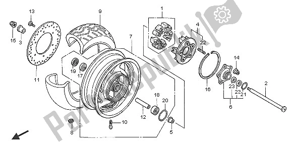 All parts for the Rear Wheel of the Honda VTX 1800C1 2005