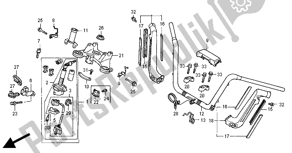 All parts for the Handle Pipe & Top Bridge of the Honda GL 1500 SE 2000