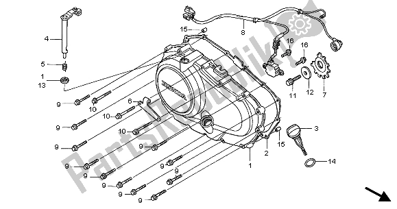 Alle onderdelen voor de Rechter Carterdeksel van de Honda CBF 500A 2007