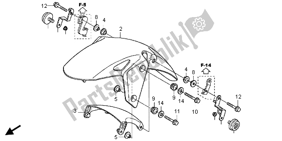 Tutte le parti per il Parafango Anteriore del Honda CBR 125 RT 2013