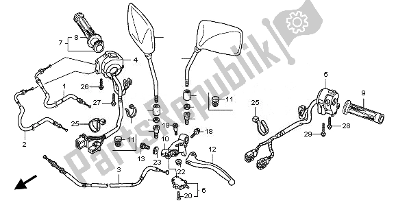 Todas as partes de Alavanca De Manivela E Interruptor E Cabo do Honda CBF 600S 2008