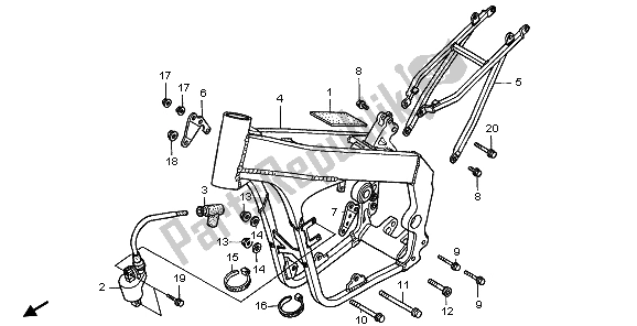 All parts for the Frame Body of the Honda CR 250R 1998