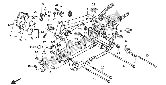 All parts for the Frame Body of the Honda VTX 1300S 2005