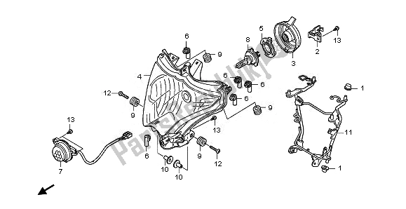 All parts for the Headlight (uk) of the Honda CB 1000 RA 2011