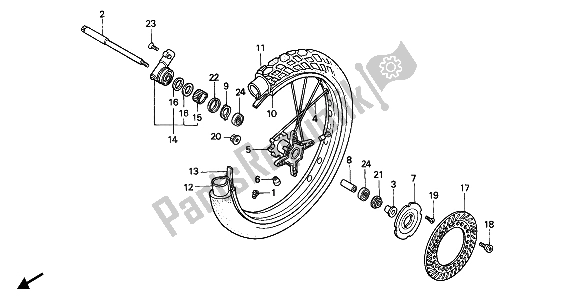 All parts for the Front Wheel of the Honda NX 650 1988