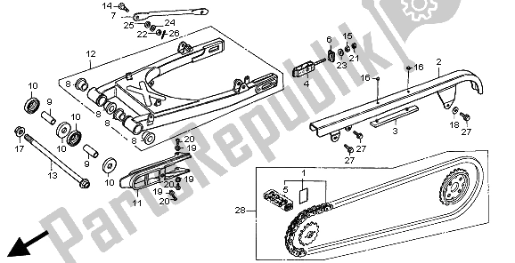 All parts for the Swing Arm & Chain Case of the Honda CMX 250C 1998