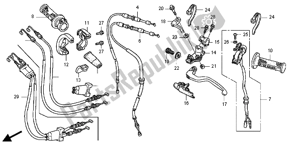 Todas as partes de Manípulo Interruptor E Interruptor E Cabo do Honda CRF 150 RB LW 2012