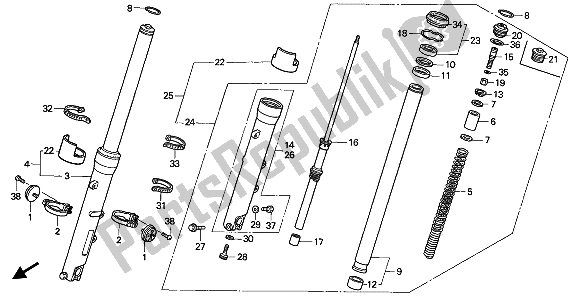 All parts for the Front Fork of the Honda VFR 750F 1993