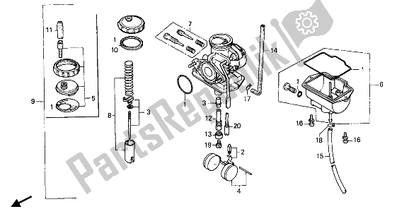 Alle onderdelen voor de Carburator van de Honda XR 80R 1985