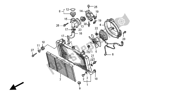 All parts for the Radiator of the Honda ST 1100 2000