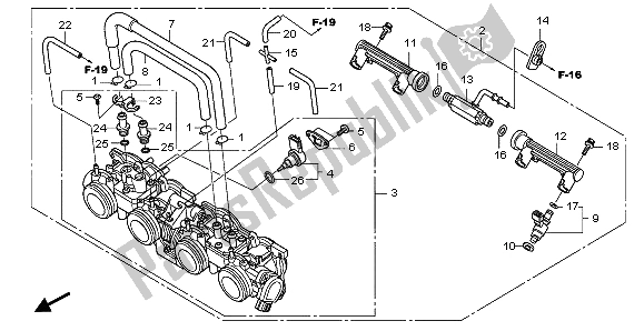 All parts for the Throttle Body of the Honda CBF 1000 2007