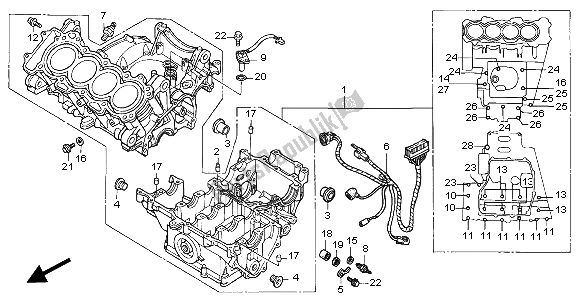 All parts for the Crankcase of the Honda CBR 600F 2002