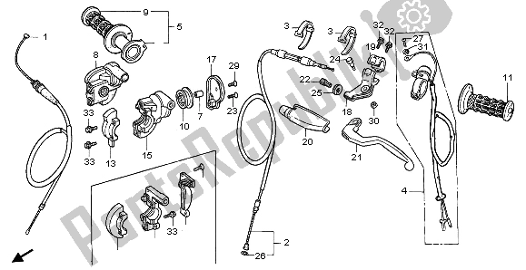 All parts for the Handle Lever & Switch & Cable of the Honda CR 500R 1997