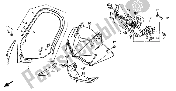 All parts for the Upper Cowl of the Honda XL 1000V 2003