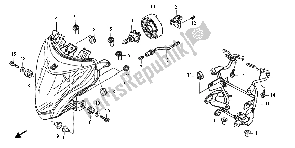 All parts for the Headlight of the Honda CB 600F Hornet 2012