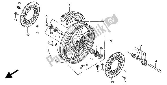 All parts for the Front Wheel of the Honda CB 750F2 1999