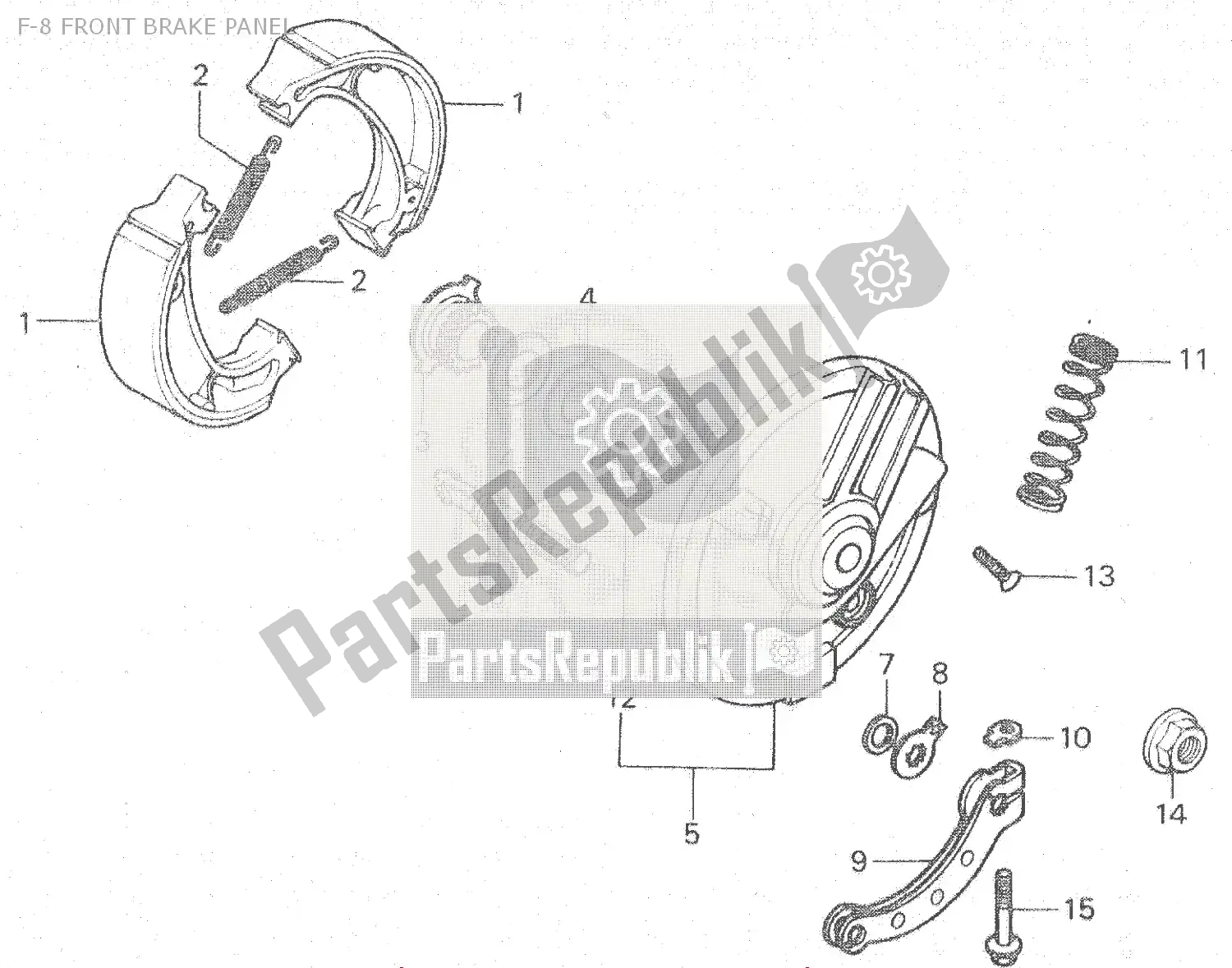 All parts for the F-8 Front Brake Panel of the Honda MT 80 1980