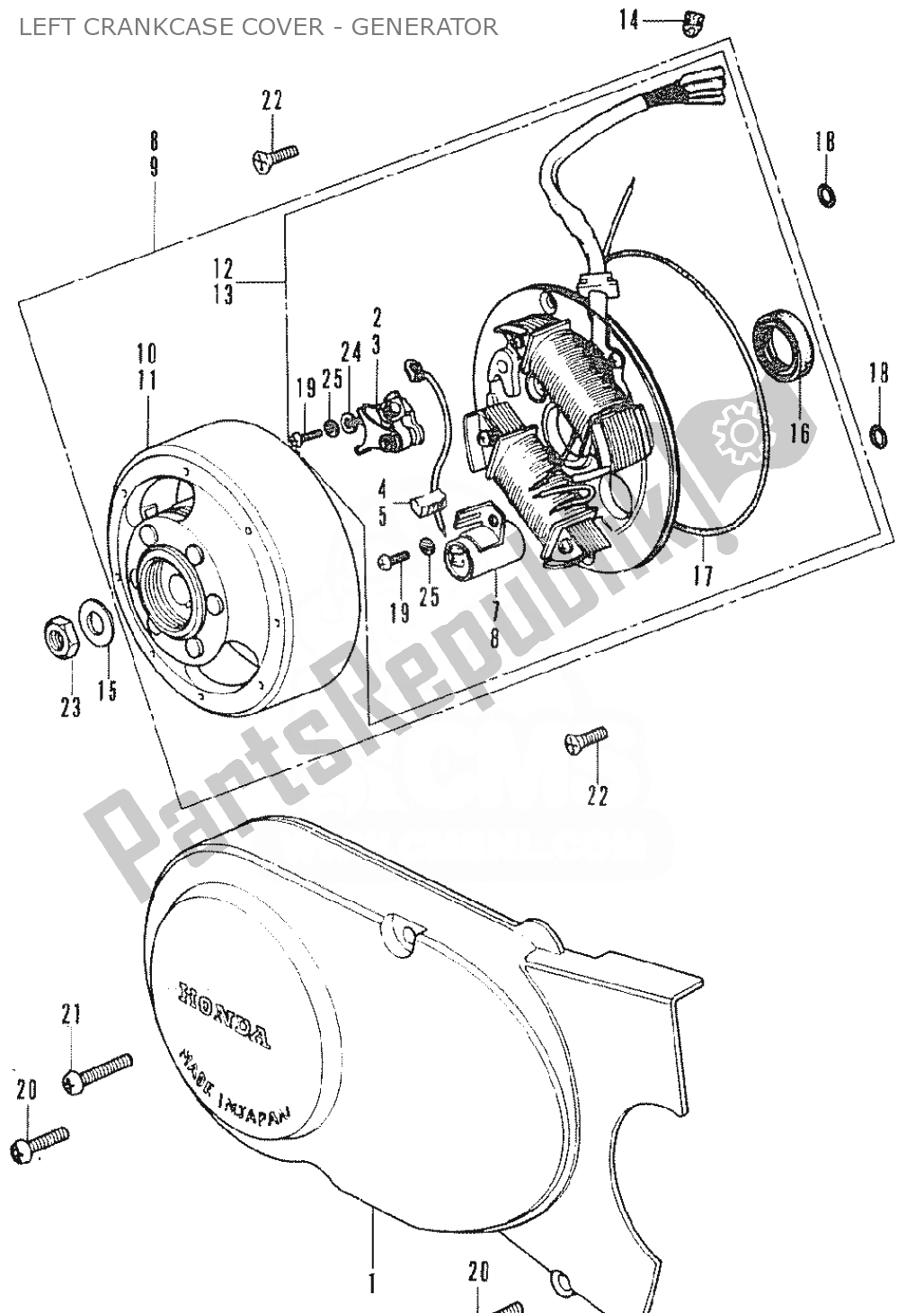 Alle onderdelen voor de Left Crankcase Cover - Generator van de Honda SS 50 1950 - 2023