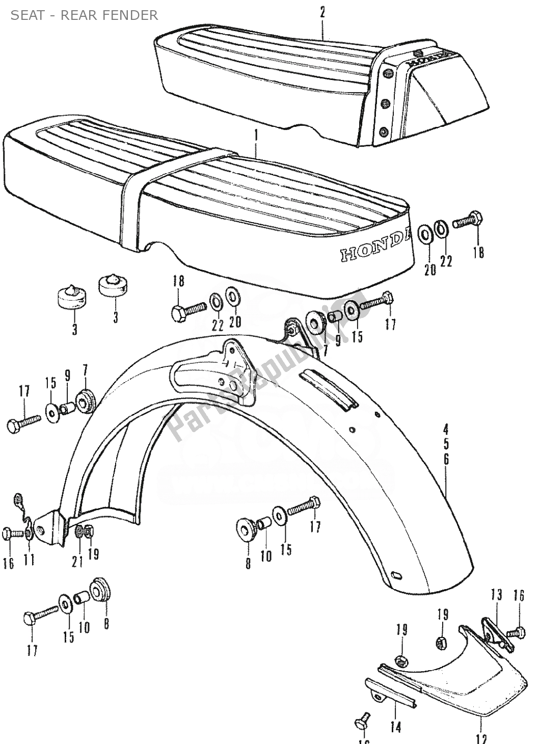 Alle onderdelen voor de Seat - Rear Fender van de Honda SS 50 1950 - 2023