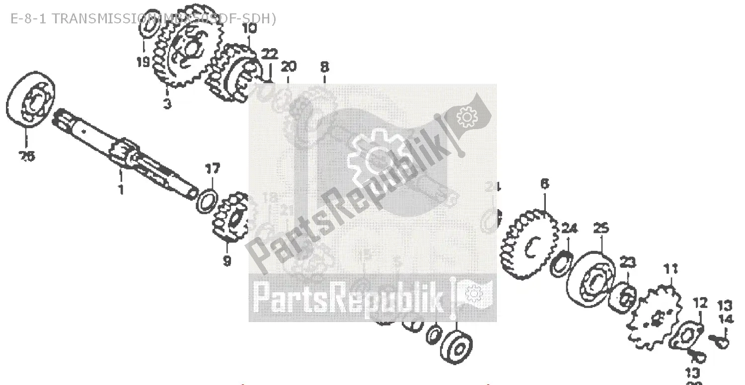 All parts for the E-8-1 Transmission(mbx50sdf-sdh) of the Honda MBX 50 1985