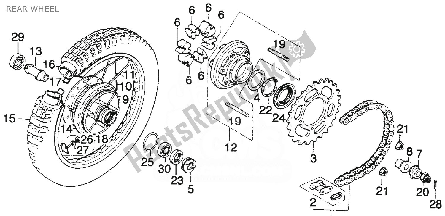 Todas las partes para Rueda Trasera de Honda MT 250 1974