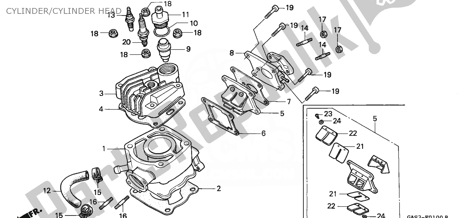 Alle onderdelen voor de Cylinder/cylinder Head van de Honda NSR 75 1992