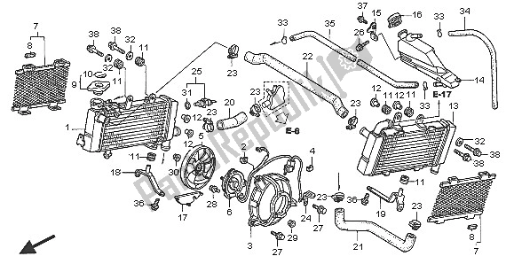 Alle onderdelen voor de Radiator van de Honda VTR 1000F 2005
