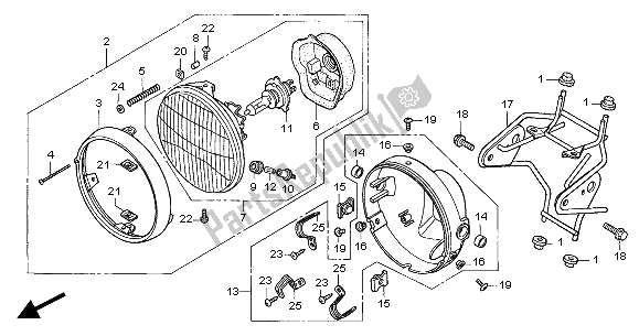 Tutte le parti per il Faro (uk) del Honda CBF 500 2004