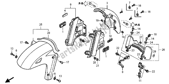 All parts for the Front Fender of the Honda GL 1800 2013