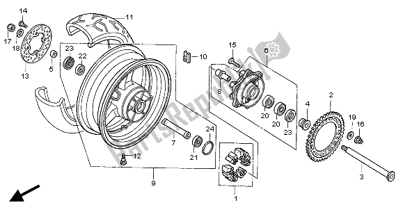 All parts for the Rear Wheel of the Honda CBR 1000 RR 2004