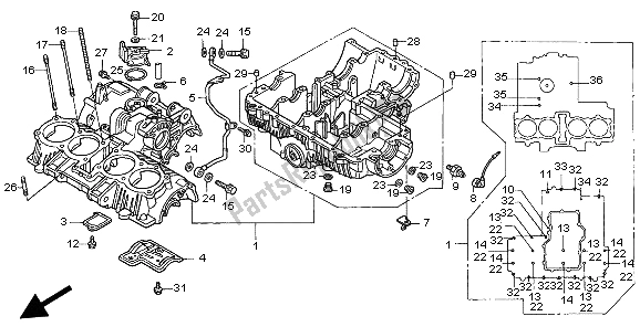 All parts for the Crankcase of the Honda CB 750F2 1998