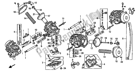 All parts for the Carburetor (component Parts) of the Honda ST 1100 1990