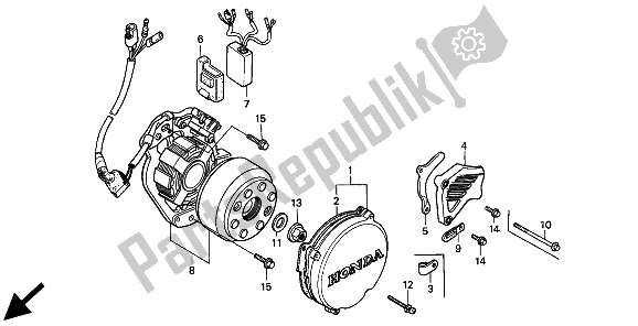 Todas las partes para Generador Y Unidad C. D. Y Tapa Izquierda Del Cárter de Honda CR 250R 1994