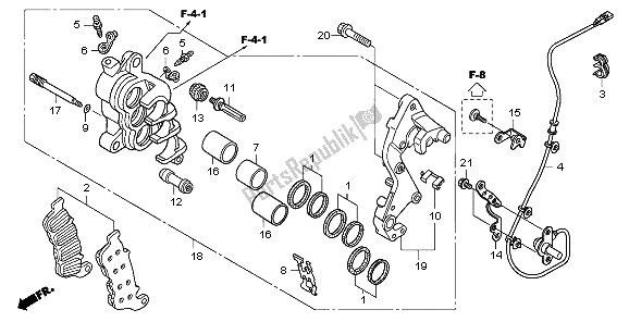 All parts for the R. Front Brake Caliper of the Honda CB 600 FA Hornet 2009