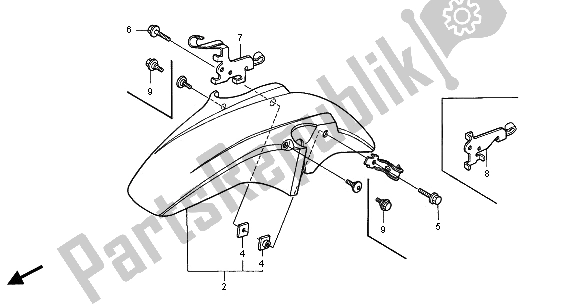 All parts for the Front Fender of the Honda CB 600F Hornet 2001