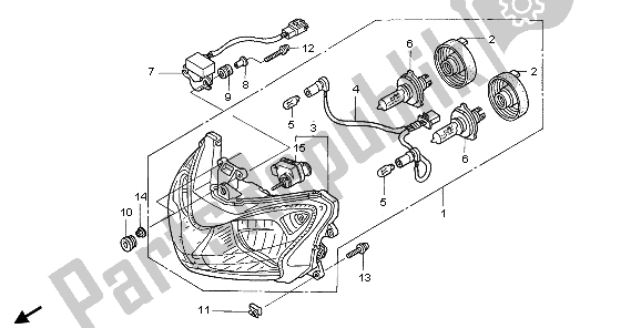 All parts for the Headlight (uk) of the Honda ST 1300A 2006
