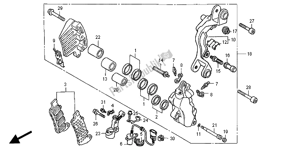 All parts for the L. Front Brake Caliper of the Honda ST 1100A 2001
