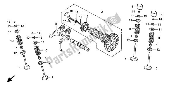 Todas as partes de árvore De Cames E Válvula do Honda CRF 450R 2009