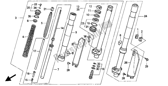 All parts for the Front Fork of the Honda CR 500R 2 1993