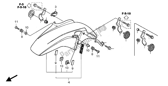All parts for the Front Fender of the Honda CBF 1000 FSA 2010