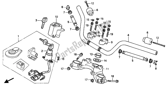 All parts for the Handle Pipe & Top Bridge of the Honda CB 250 1994