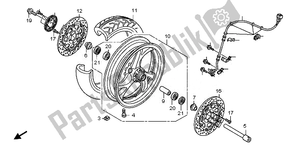 All parts for the Front Wheel of the Honda ST 1300 2008