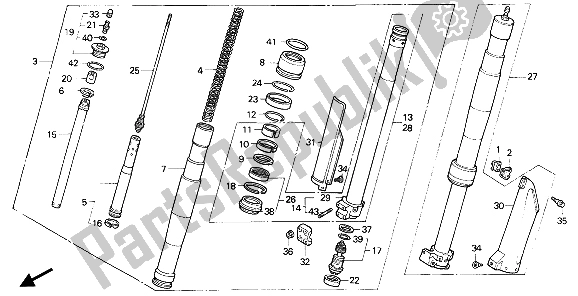 All parts for the Front Fork of the Honda CR 250R 1989